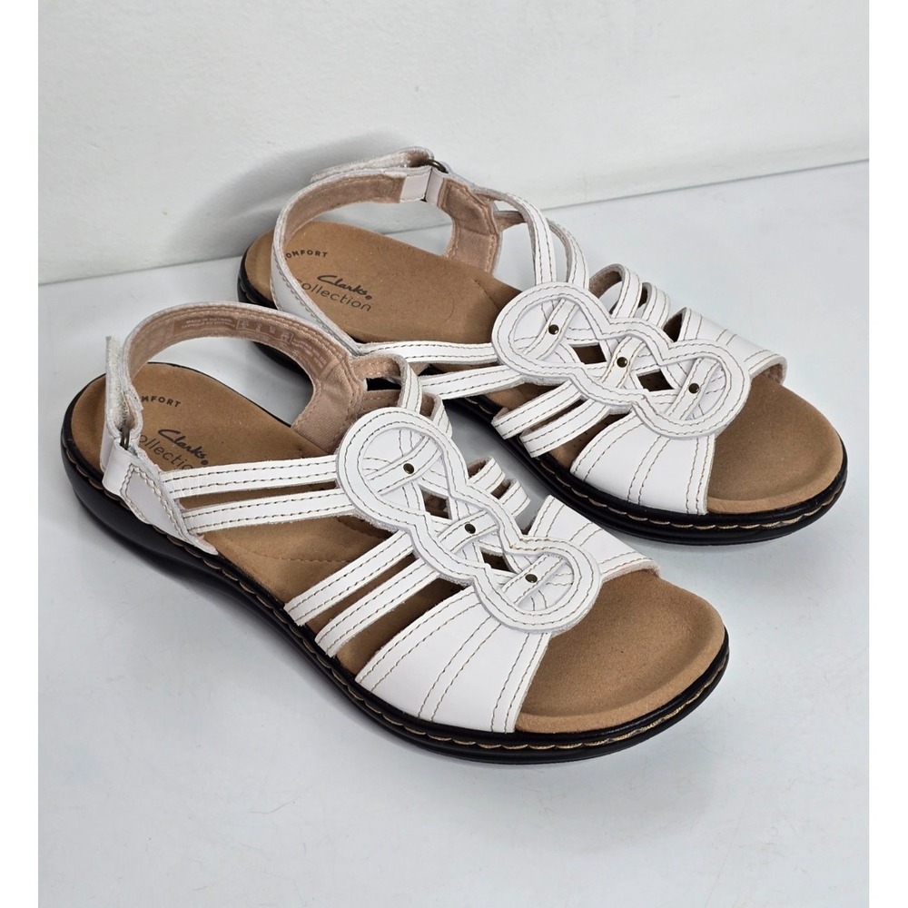 Clarks Collection Ultimate Comfort Sandals Size 8 M White Leisa Janna Leather